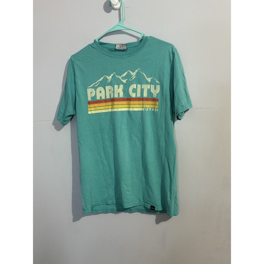 Tech‎ Styles Park City Utah Teal Men's Short Sleeve Graphic T-Shirt Size S/M